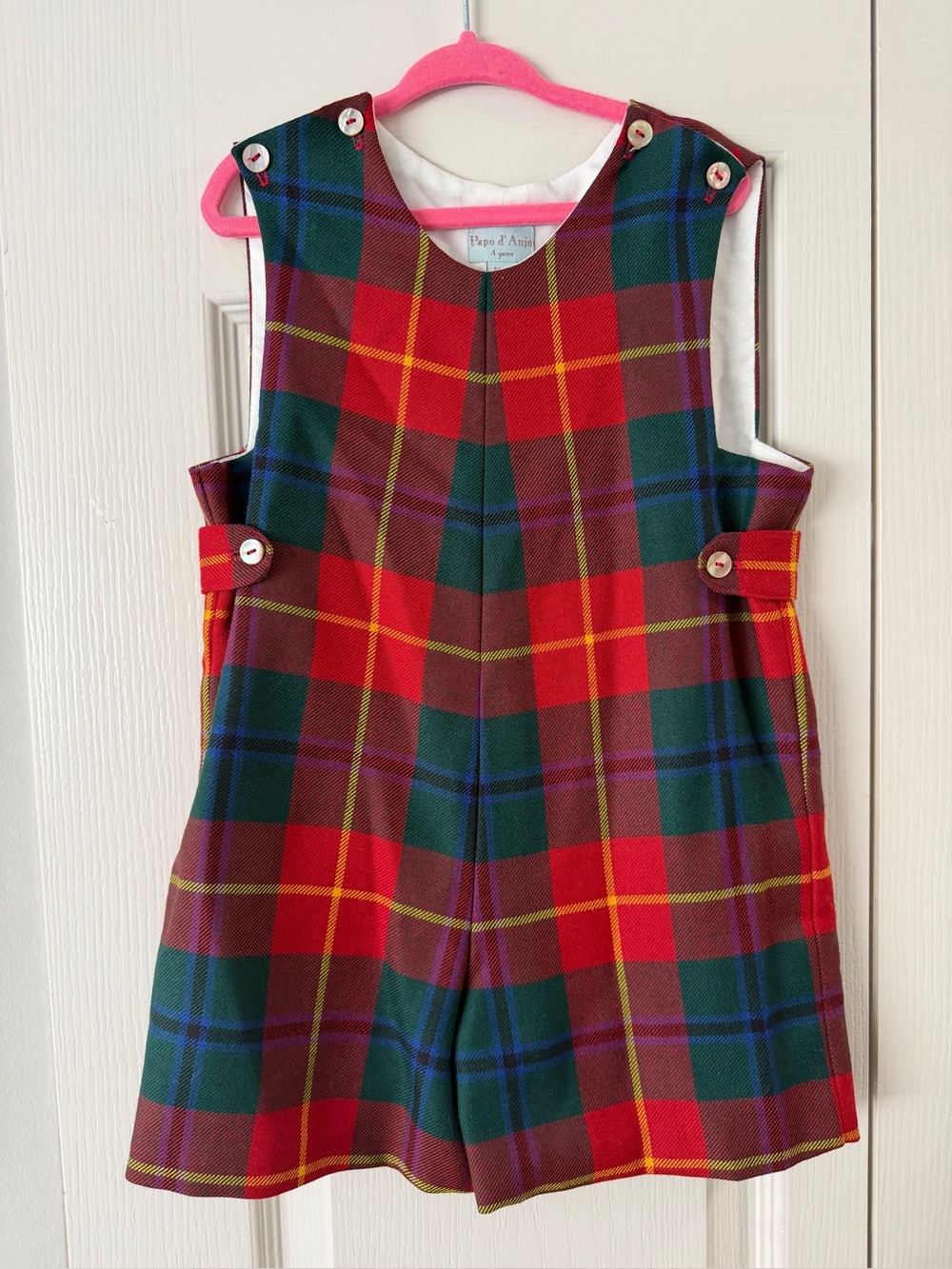 Papo d'Anjo Red, Green & Yellow Plaid Pinafore Romper